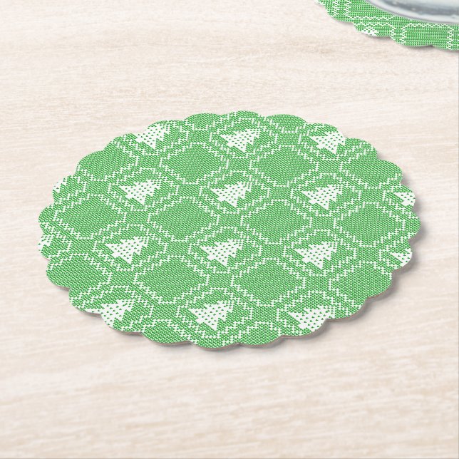 Cozy Christmas tree ugly sweater chequered pattern Paper Coaster (Angled)