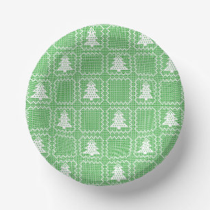 Cozy Christmas tree ugly sweater chequered pattern Paper Plate