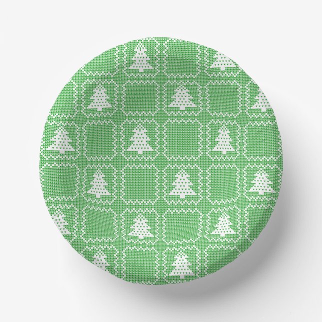 Cozy Christmas tree ugly sweater chequered pattern Paper Plate (Front)