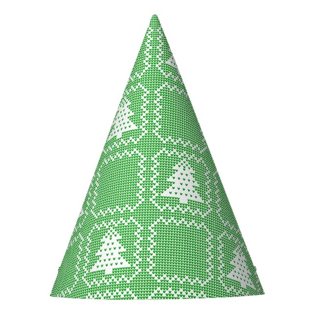 Cozy Christmas tree ugly sweater chequered pattern Party Hat (Front)