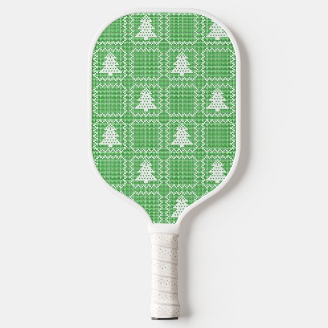 Cozy Christmas tree ugly sweater chequered pattern Pickleball Paddle (Front)