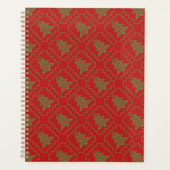 Cozy Christmas tree ugly sweater chequered pattern Planner (Front)