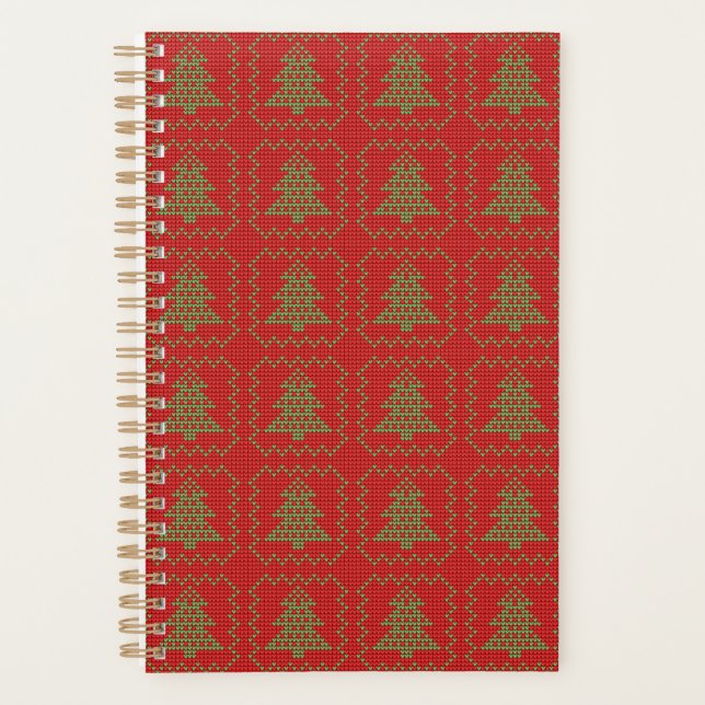 Cozy Christmas tree ugly sweater chequered pattern Planner (Front)