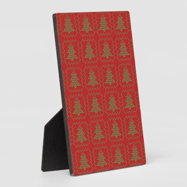 Cozy Christmas tree ugly sweater chequered pattern Plaque (Side)