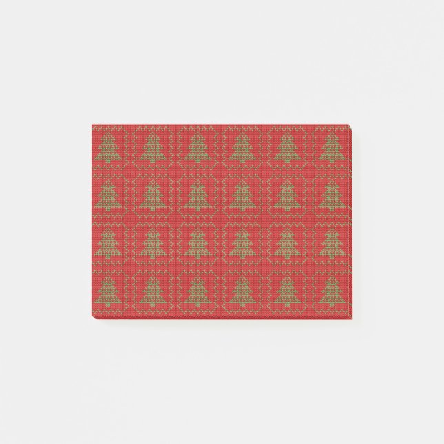 Cozy Christmas tree ugly sweater chequered pattern Post-it Notes (Front)