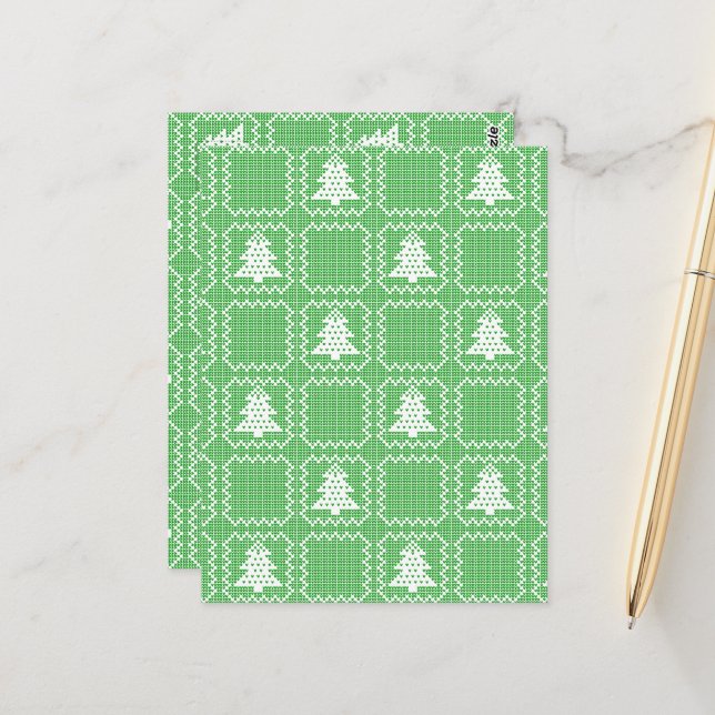 Cozy Christmas tree ugly sweater chequered pattern Postcard (Front/Back In Situ)