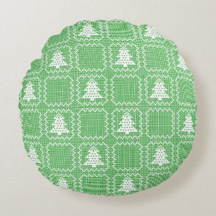 Cozy Christmas tree ugly sweater chequered pattern Round Pillow