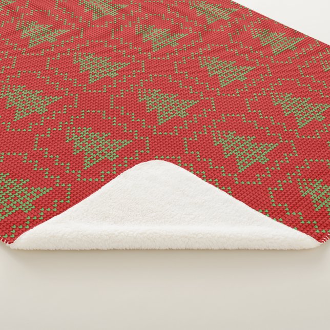 Cozy Christmas tree ugly sweater chequered pattern Sherpa Blanket (3/4)