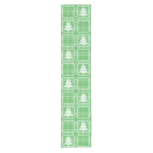 Cozy Christmas tree ugly sweater chequered pattern Short Table Runner