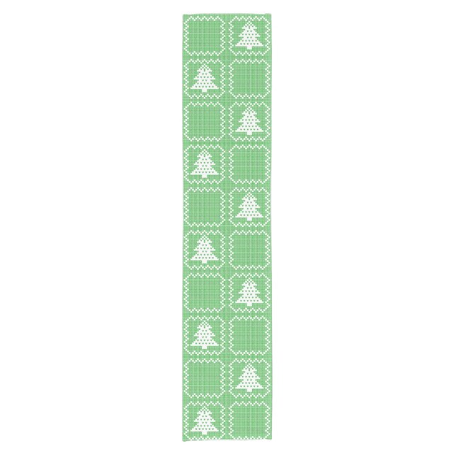 Cozy Christmas tree ugly sweater chequered pattern Short Table Runner (Front)