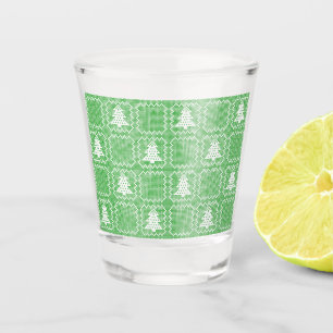Cozy Christmas tree ugly sweater chequered pattern Shot Glass