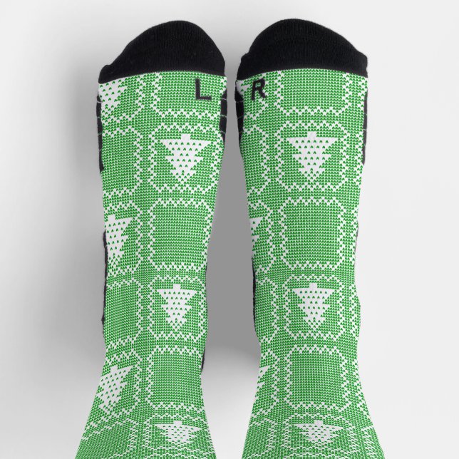 Cozy Christmas tree ugly sweater chequered pattern Socks (Top)