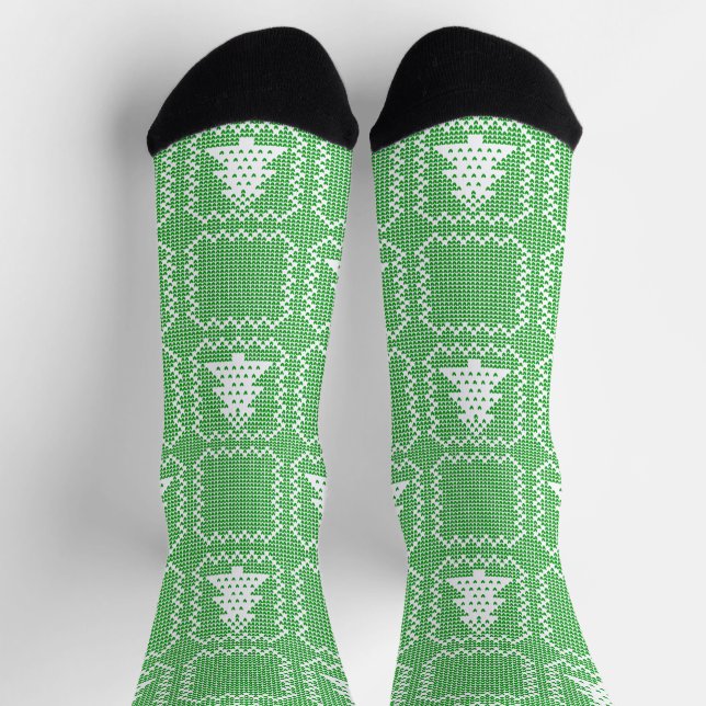 Cozy Christmas tree ugly sweater chequered pattern Socks (Top)