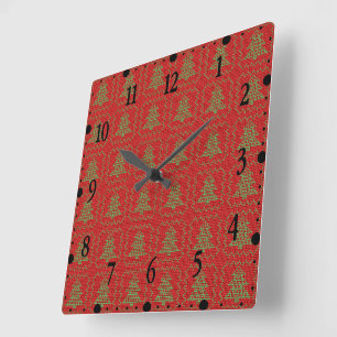 Cozy Christmas tree ugly sweater chequered pattern Square Wall Clock