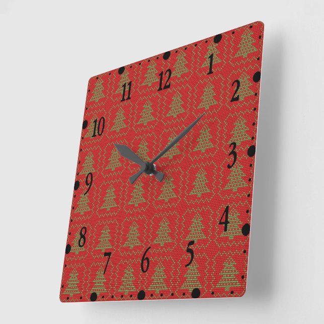 Cozy Christmas tree ugly sweater chequered pattern Square Wall Clock (Angle)