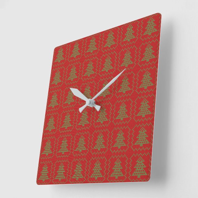 Cozy Christmas tree ugly sweater chequered pattern Square Wall Clock (Angle)