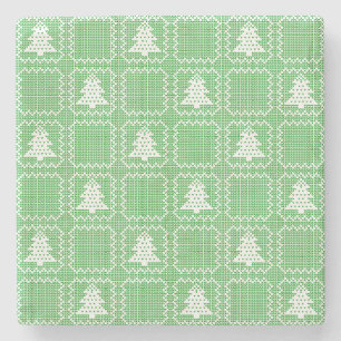 Cozy Christmas tree ugly sweater chequered pattern Stone Coaster