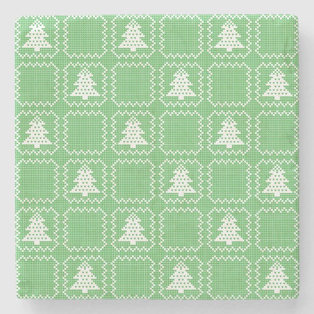 Cozy Christmas tree ugly sweater chequered pattern Stone Coaster (Front)