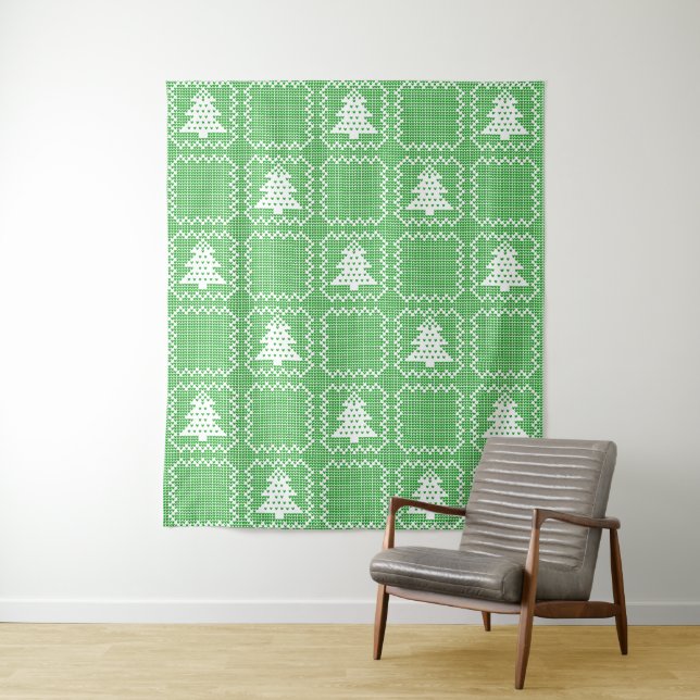 Cozy Christmas tree ugly sweater chequered pattern Tapestry (In Situ)