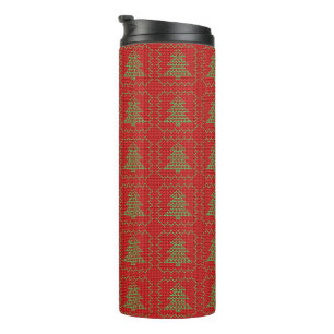 Cozy Christmas tree ugly sweater chequered pattern Thermal Tumbler