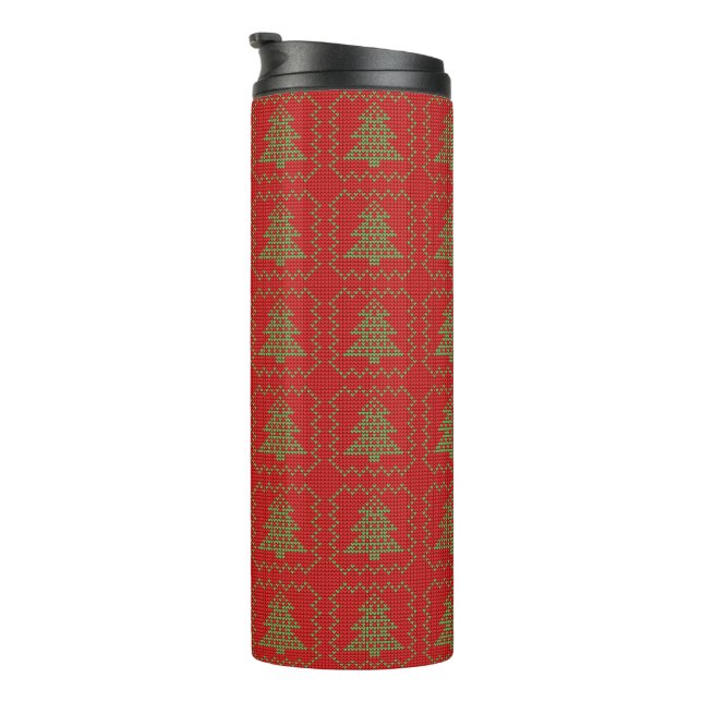 Cozy Christmas tree ugly sweater chequered pattern Thermal Tumbler (Rotated Right)