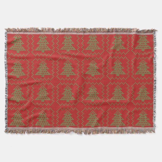 Cozy Christmas tree ugly sweater chequered pattern Throw Blanket (Front)