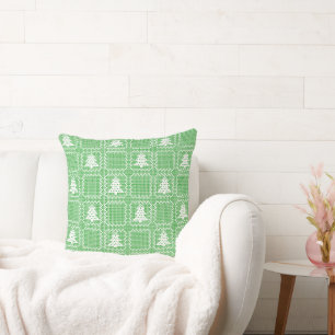 Cozy Christmas tree ugly sweater chequered pattern Throw Pillow