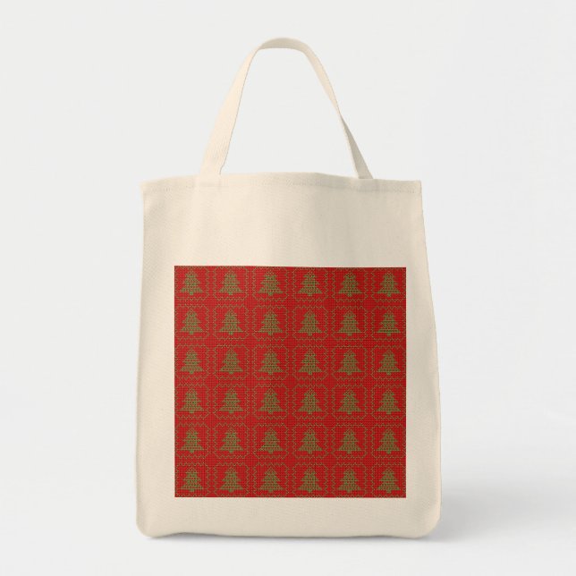 Cozy Christmas tree ugly sweater chequered pattern Tote Bag (Front)