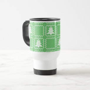 Cozy Christmas tree ugly sweater chequered pattern Travel Mug