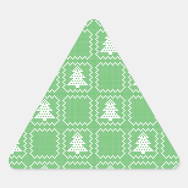 Cozy Christmas tree ugly sweater chequered pattern Triangle Sticker (Front)