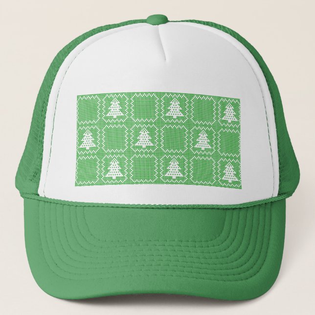 Cozy Christmas tree ugly sweater chequered pattern Trucker Hat (Front)