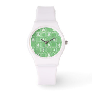 Cozy Christmas tree ugly sweater chequered pattern Watch
