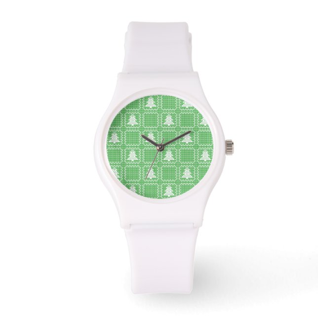 Cozy Christmas tree ugly sweater chequered pattern Watch (Front)