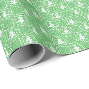 Cozy Christmas tree ugly sweater chequered pattern Wrapping Paper
