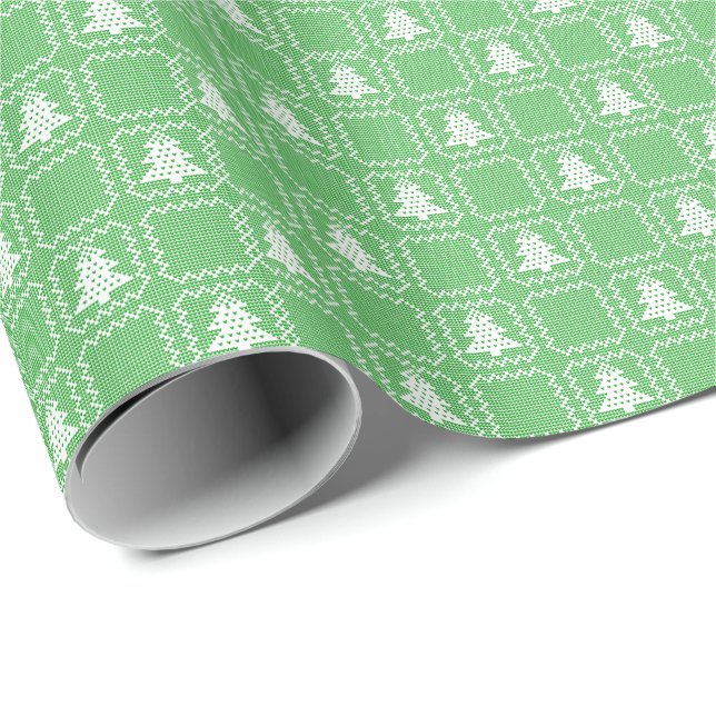 Cozy Christmas tree ugly sweater chequered pattern Wrapping Paper (Roll Corner)