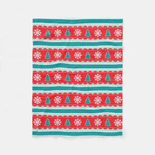 Cozy Christmas Trees Snowflakes Red & Teal Pattern Fleece Blanket