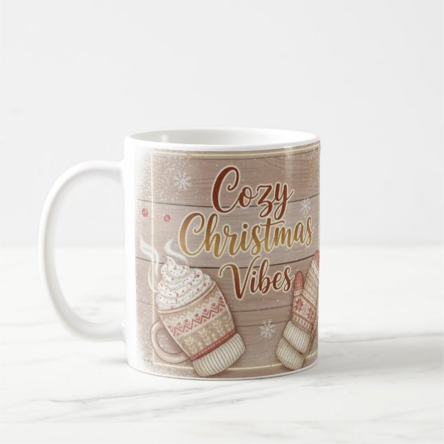 Cozy Christmas Vibes Mug | Rustic Winter Cabin Coc (Left)