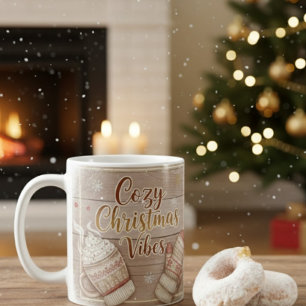 Cozy Christmas Vibes Mug   Rustic Winter Cabin Coc