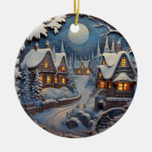 Cozy Christmas Village Ceramic Ornament