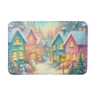 Cozy Christmas Village Illustration | Festive Bath Mat