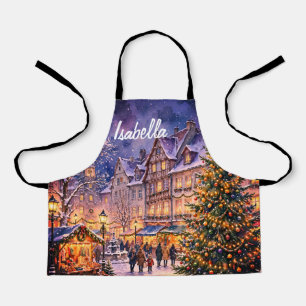 Cozy Christmas Village Lights - Custom Name Apron