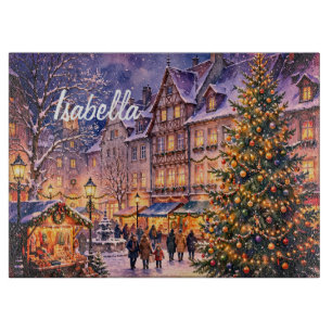 Cozy Christmas Village Lights - Custom Name Canvas Cutting Board