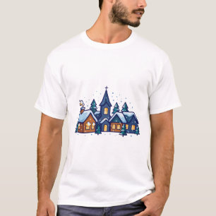 Cozy Christmas Village Snow Night Art T-Shirt