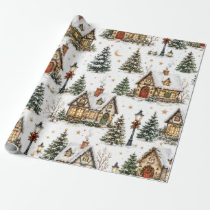 Cozy Christmas Village Snowy Cottages  Wrapping Paper