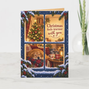 Cozy Christmas Window Dog and Tree Card