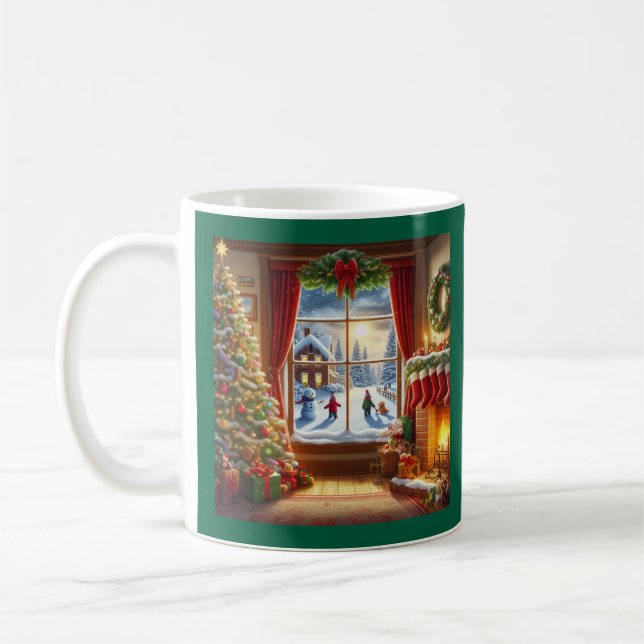 Cozy Christmas Window Scene Coffee Mug (Left)