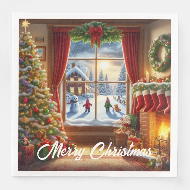 Cozy Christmas Window Scene Napkin (Front)