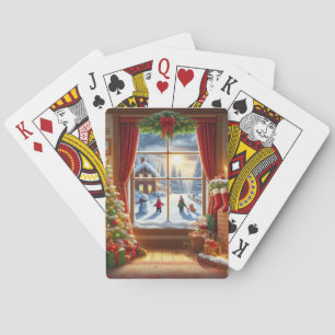 Cozy Christmas Window Scene Playing Cards