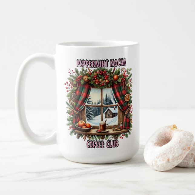 Cozy Christmas Window With Festive Decorations Coffee Mug (With Donut)