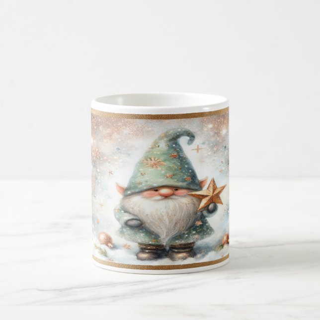 Cozy Christmas Winter Gnome Gold Snowflakes Coffee Mug (Center)